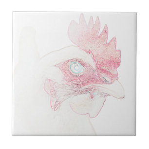 Funky Chicken Hen Rooster Head Sketch Tile