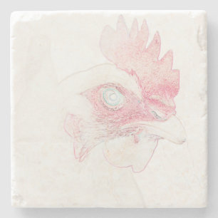 Funky Chicken Hen Rooster Head Stone Coaster