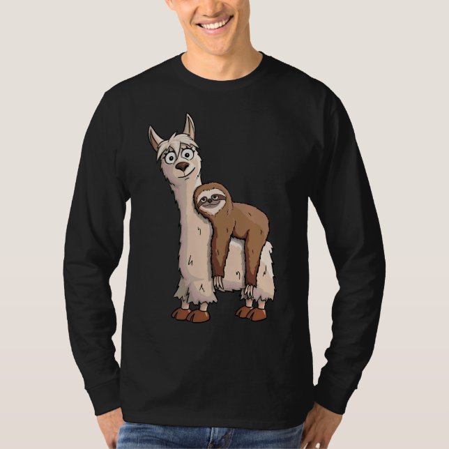 Funky Chilled Sloth Riding A Fancy Llama T-Shirt (Front)