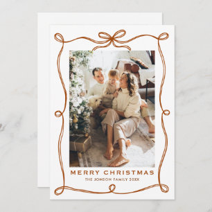 Funky Christmas Boho Beige Bow Ribbon 2 Photo Holiday Card