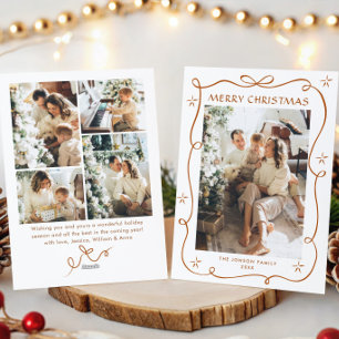 Funky Christmas Boho Beige Bow Ribbon 5 Photo Holiday Card