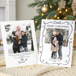 Funky Christmas Boho Black Bow Ribbon 2 Photo Holiday Card