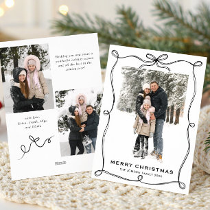 Funky Christmas Boho Black Bow Ribbon 3 Photo Holiday Card
