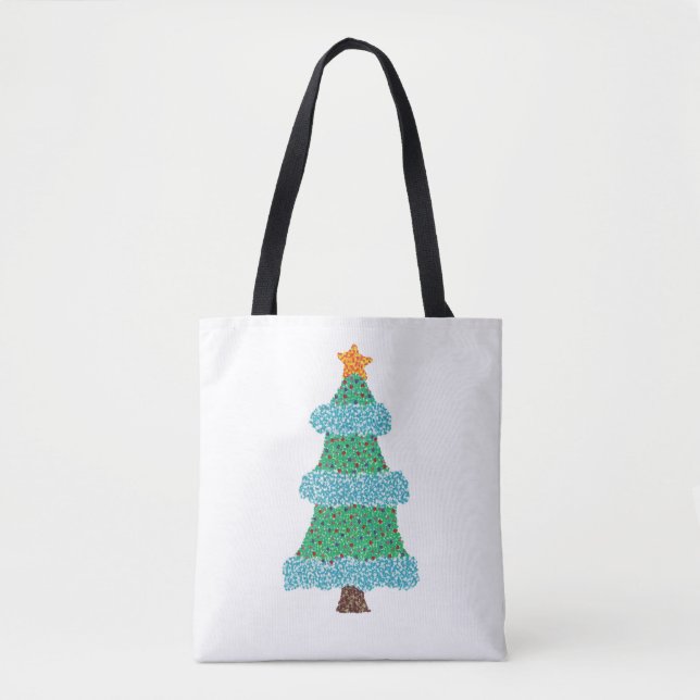 Funky Christmas Tree in Pointillism canvas bags (Front)