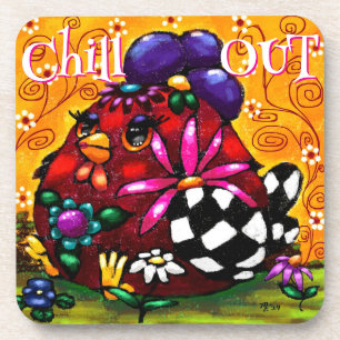 Funky Chunky Floral Chicken Colourful Personalised Coaster