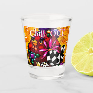 Funky Chunky Floral Chicken Colourful Personalised Shot Glass