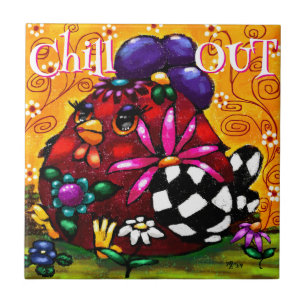 Funky Chunky Floral Chicken Colourful Personalised Tile
