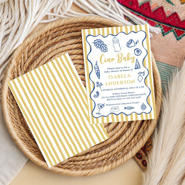 Funky Ciao Baby Hand Drawn Italian Baby Shower  Invitation (Creator Uploaded)