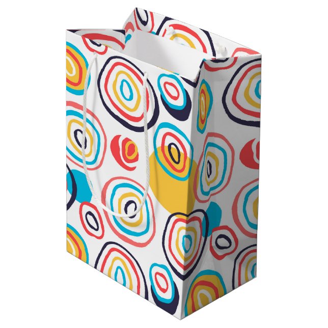 Funky Circle  Doodles on White  Medium Gift Bag (Back Angled)