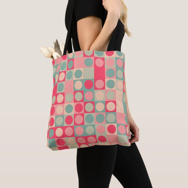 Funky Circle Grid Tote Bag (Close Up)