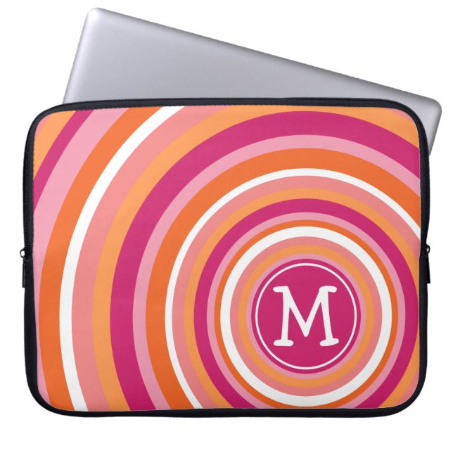 Funky Circle Pattern with Monogram Laptop Sleeve (Front)