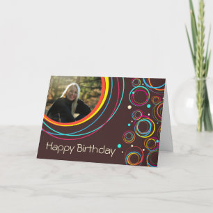 Funky circles add your picture birthday card brown