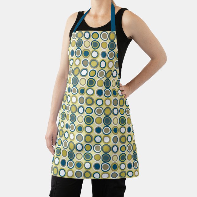 Funky Circles Pattern Blue Yellow Tan White MCM Apron (Insitu)