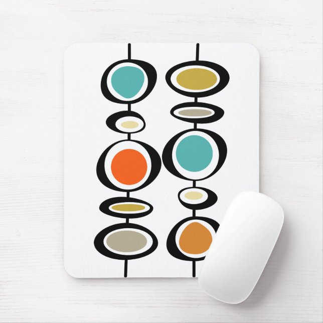 Funky Circles Turquoise Orange Black Mid Century Mouse Mat (With Mouse)