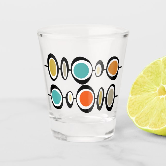 Funky Circles Turquoise Orange Mid Century Shot Glass (Front)