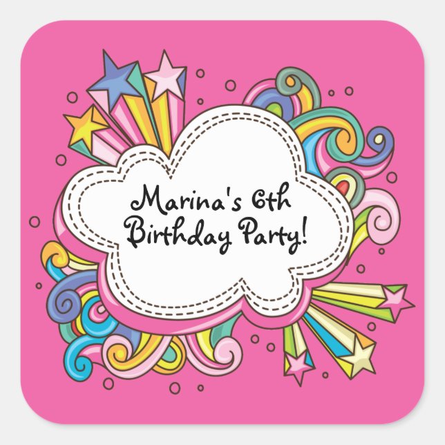 Funky Cloud Birthday Party Sticker (Front)
