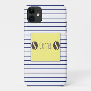 Funky Coffee Beans Blue White Stripes iPhone 11 Case