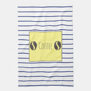 Funky Coffee Beans Blue White Stripes Tea Towel