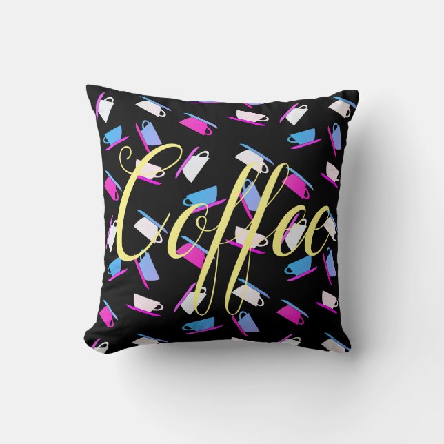 Funky Coffee Mug Cup Pattern Cushion Throw Pillow (Front)