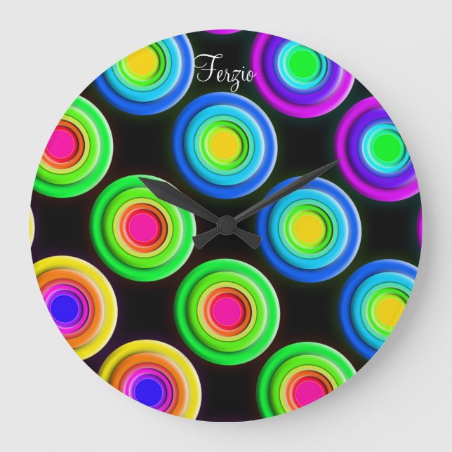 Funky Colorful 3D Circles Large Clock (Front)