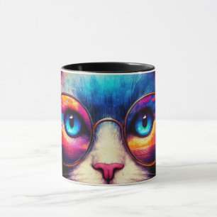 Funky Colorful Cat Illustration Mug