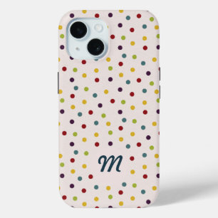 Funky Colorful Dots Pattern Monogram iPhone 15 Case