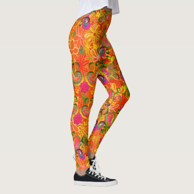 Funky colorful flowers and paisley orange leggings (Right)
