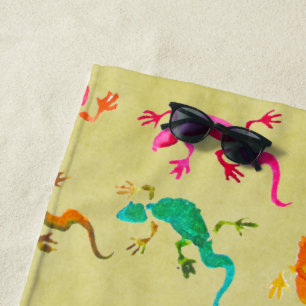 Funky colorful gecko lizard beach style beach towel
