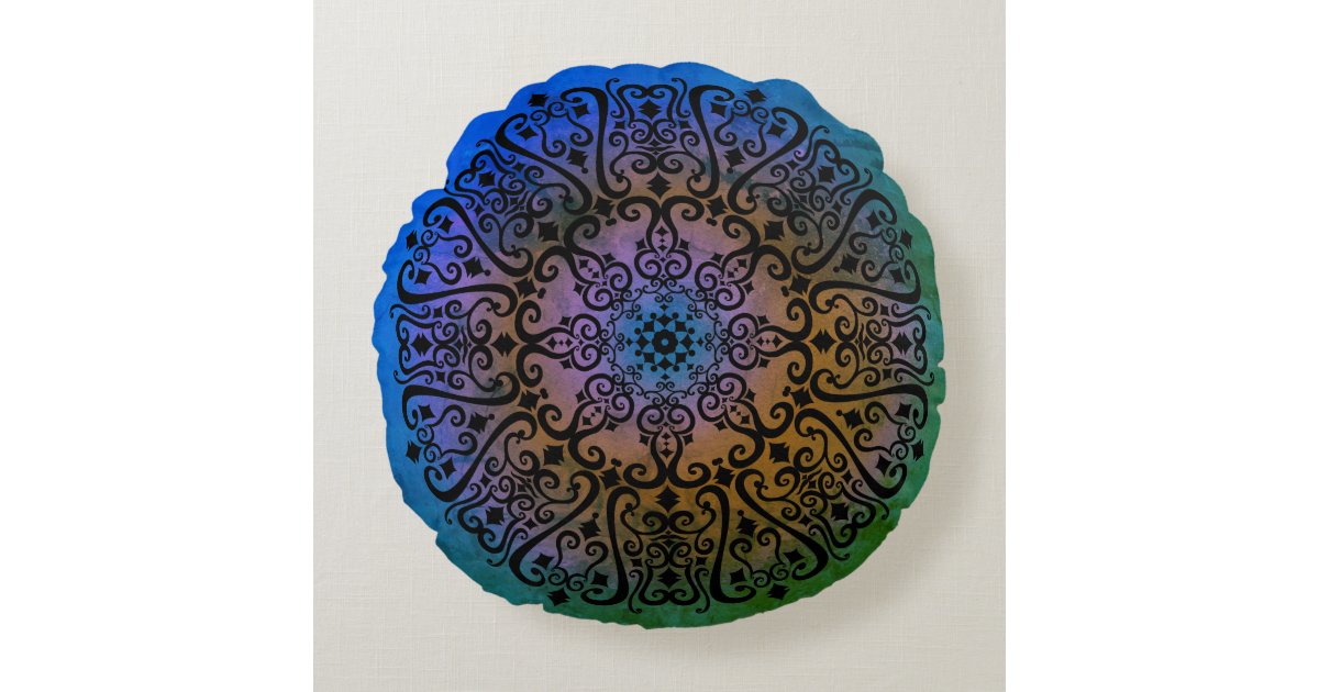 Funky Colorful Mandala Design Round Pillow | Zazzle.co.uk