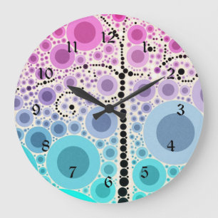 Funky Colorful Scroll Tree Circles Bubbles Pop Art Large Clock
