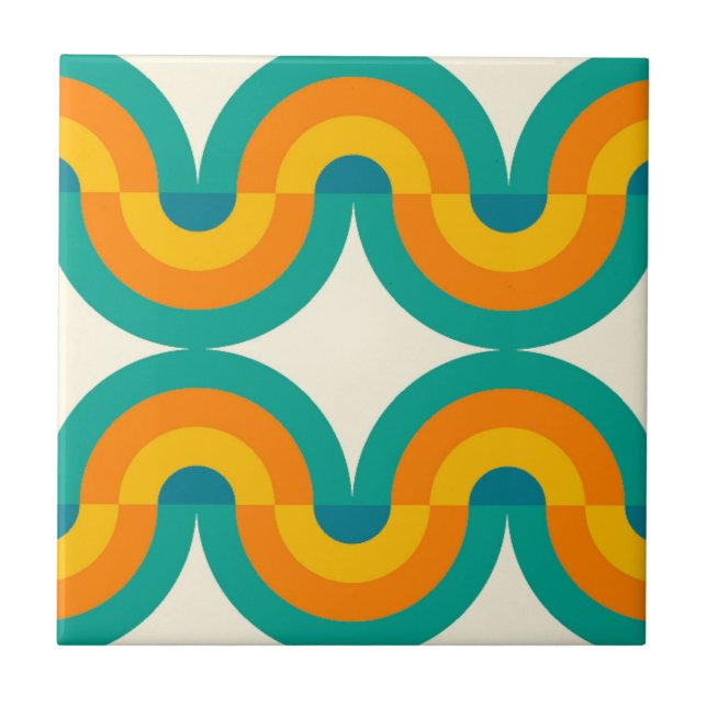 Funky Colour Retro Half Circles Art Pattern Tile (Front)