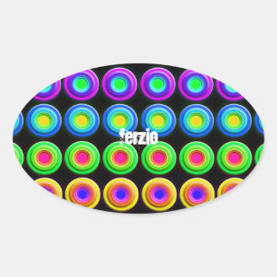 Funky Colourful 3D Circles Oval Sticker
