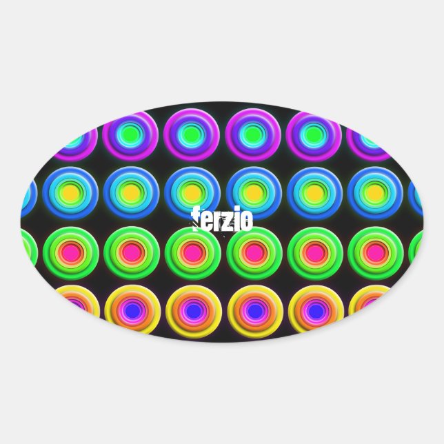 Funky Colourful 3D Circles Oval Sticker (Front)