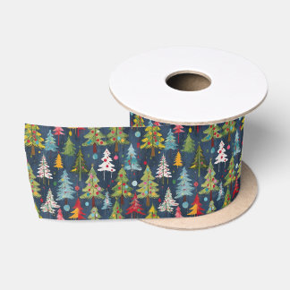 Funky Colourful Christmas Trees Satin Ribbon