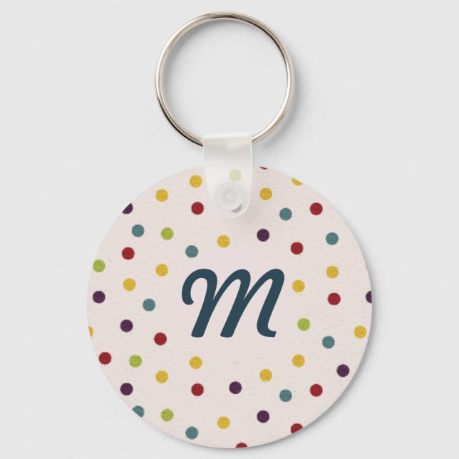 Funky Colourful Dots Pattern Monogram Key Ring (Front)