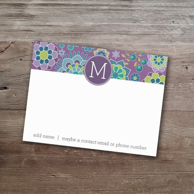 Funky Colourful Floral Pattern Custom Monogram Post-it Notes (Creator Uploaded)