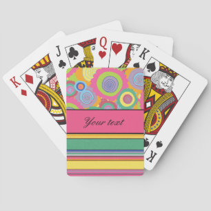 Funky Colourful Flowers and Stripes Playing Cards