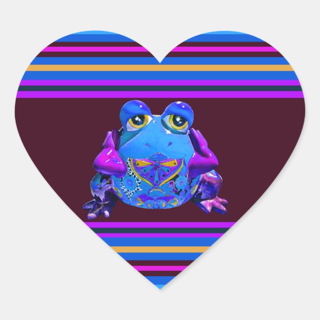 Funky Colourful Frog Blue Purple Funny Gifts Heart Sticker (Front)