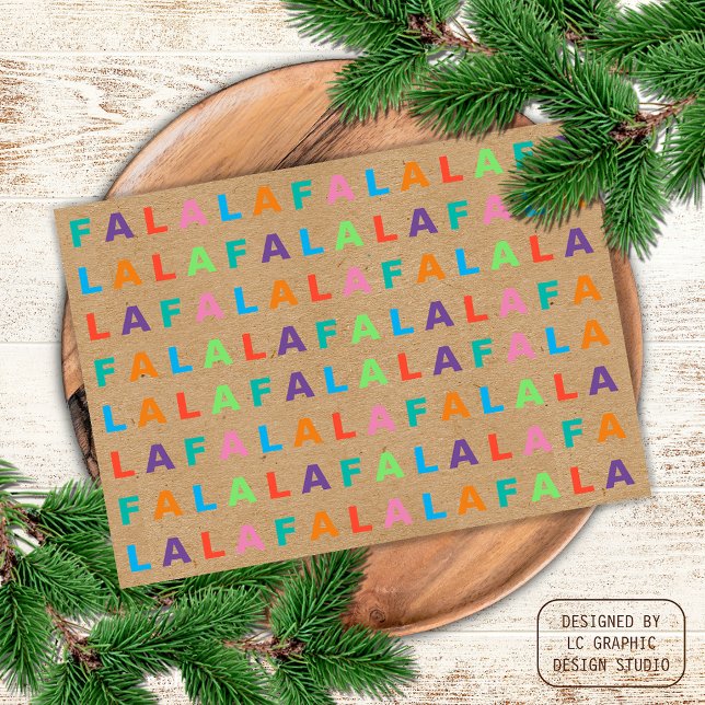 Funky Colourful Fun FA LA LA Greeting On Faux Kraf Holiday Card (Creator Uploaded)