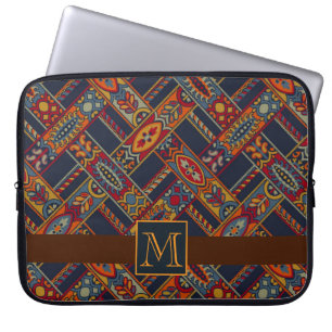 Funky Colourful Geometric Pattern with Monogram Laptop Sleeve