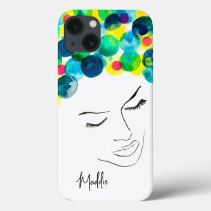 Funky colourful hair girl watercolor iPhone 13 case