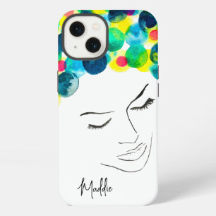 Funky colourful hair girl watercolor iPhone 13 case