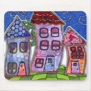 Funky Colourful Houses Mouse Mat