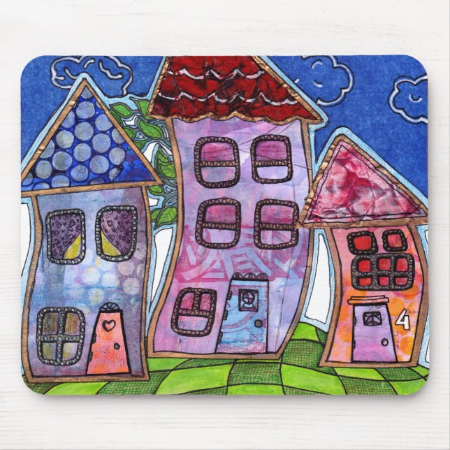 Funky Colourful Houses Mouse Mat (Front)