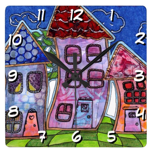 Image of Funky Colourful Houses Square Wall Clock