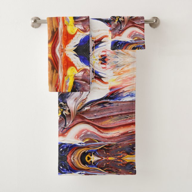Funky Colourful Mixed Swirl Cool Bath Towel Set (Insitu)
