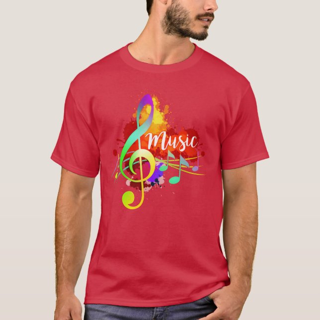 Funky Colourful Musicreble Clef Musical Note Art v T-Shirt (Front)