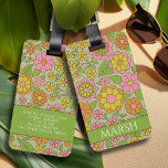 Funky Colourful Pastel Floral Pattern - Monogram Luggage Tag<br><div class="desc">A fun floral pattern in pink, sage green, orange and yellow with a cosy, cottagecore pattern. Add a monogram to this girly, floral design. If your art still needs to be adjusted, click on the Customise This button. This will take you to a design area where you can move things...</div>