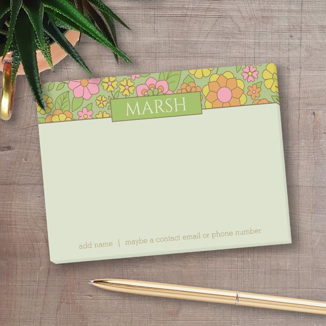 Funky Colourful Pastel Floral Pattern - Monogram Post-it Notes (Personalized post-it notes - add your name and other text)