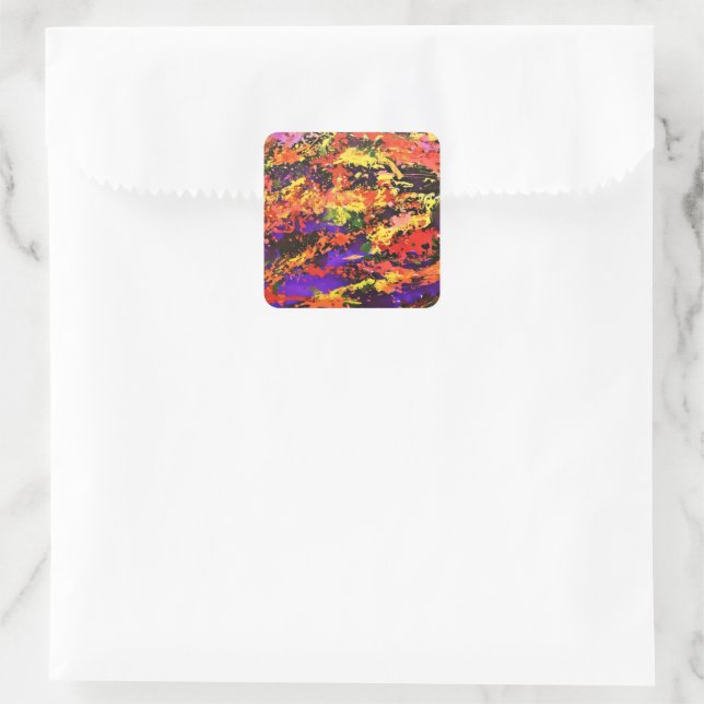 Funky Colourful Rainbow Abstract Splash Paint Art Square Sticker (Bag)